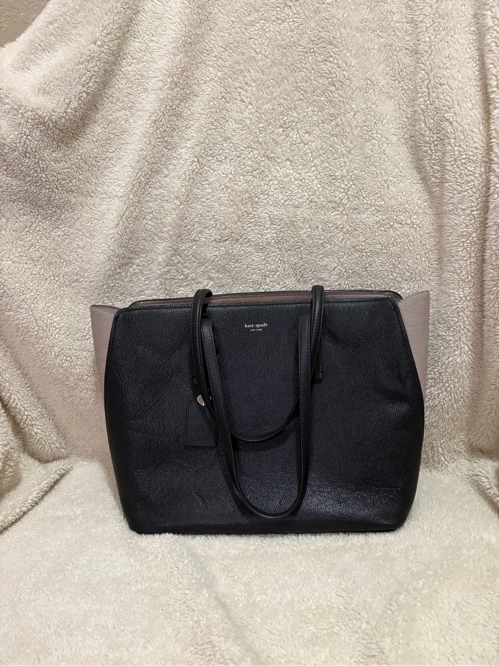 kate spade black tote with blush side panels